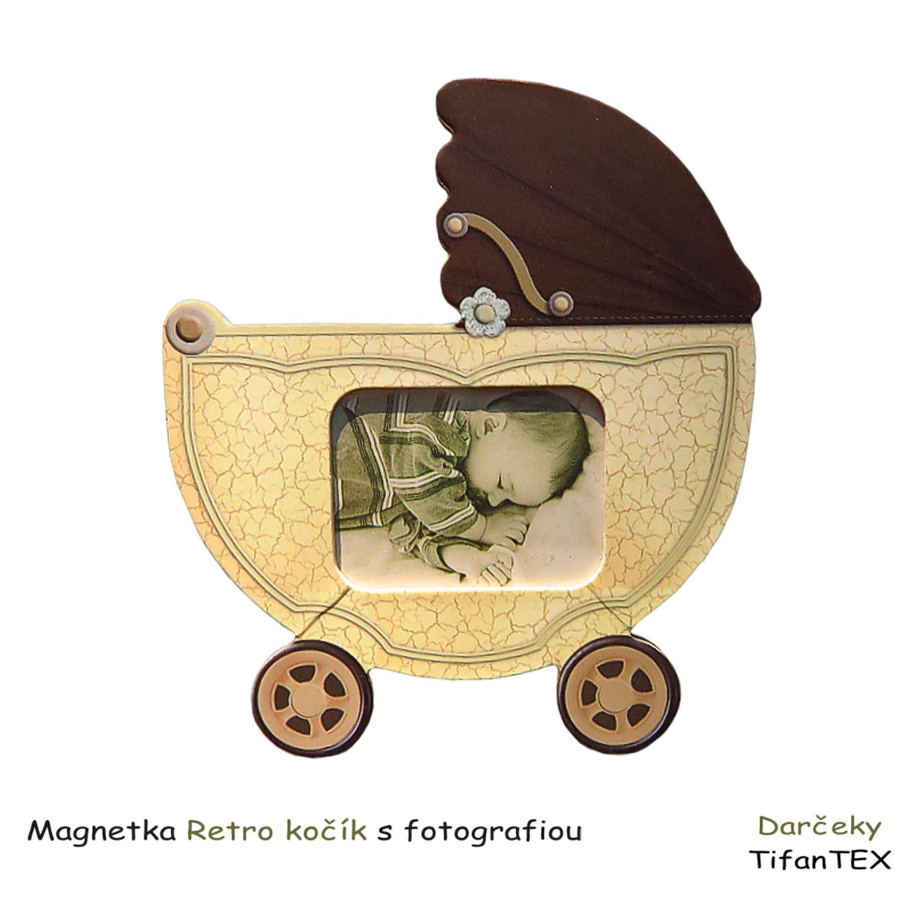 Magnetka Retro kočík s fotografiou Magnetka Retro kočík s fotografiou