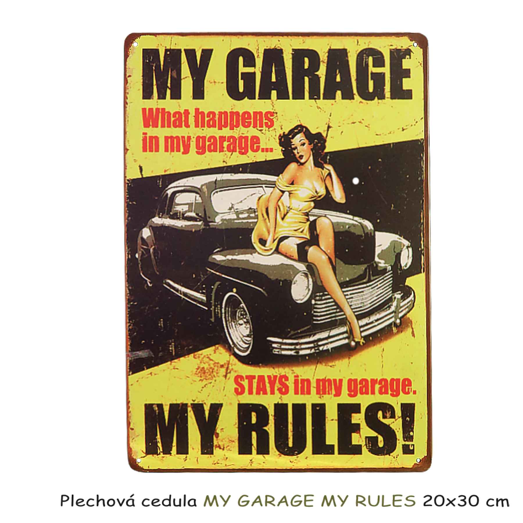 Plechová cedula MY GARAGE MY RULES