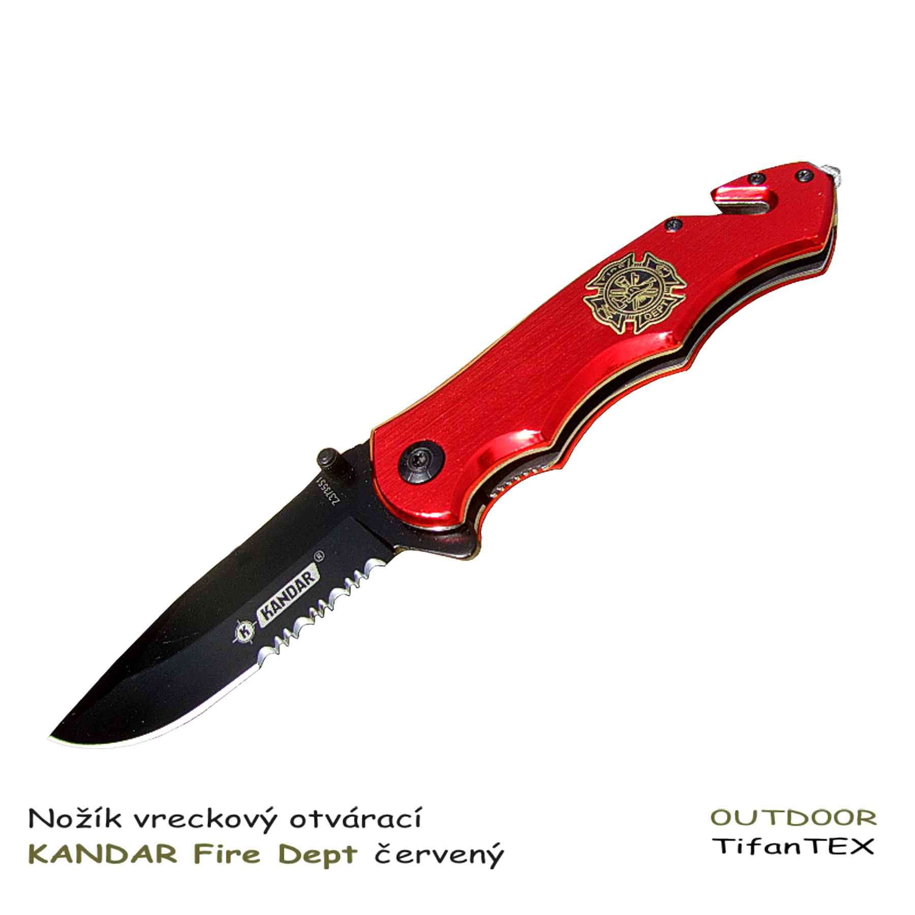 Nožík vreckový otvárací KANDAR Fire Dept červený - Tifantex nože veľkosklad