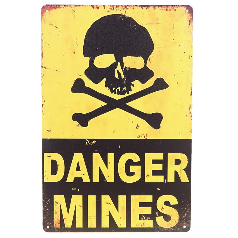 Plechová tabuľa Danger Mines 20x30
