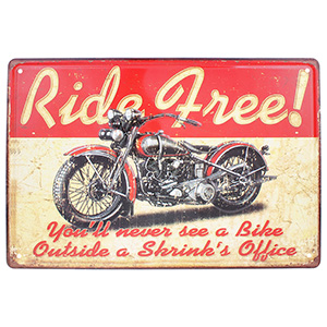 Tabuľa plechová Retro Ride Free 30x20cm