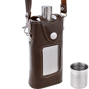 Fľaša na alkohol v puzdre 330ml s pohárikom