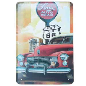 plechová retro tabuľa route US66 auto repair 
