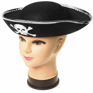 Pirátsky klobúk detský čierny so strieborným lemom